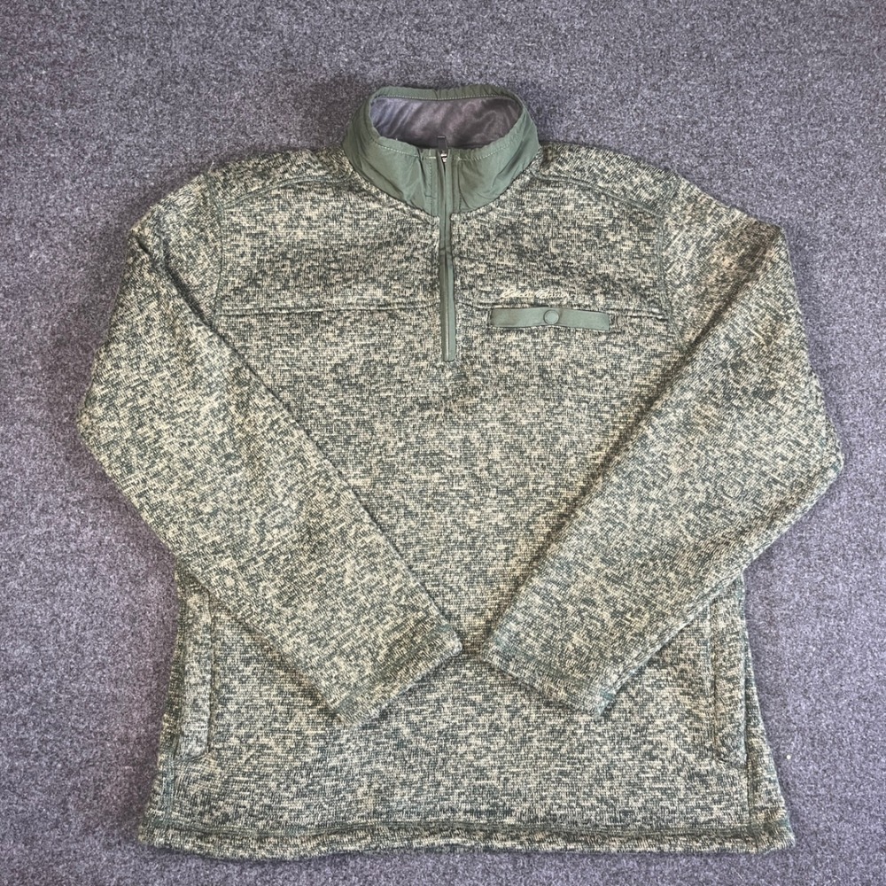 Eddie Bauer Mens Quarter Zip Sweater Fleece Pullover Olive Green Marl Size M